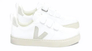 Veja White Natural Leather Kids Velcro Sneakers