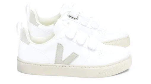 Veja White Natural Leather Kids Velcro Sneakers