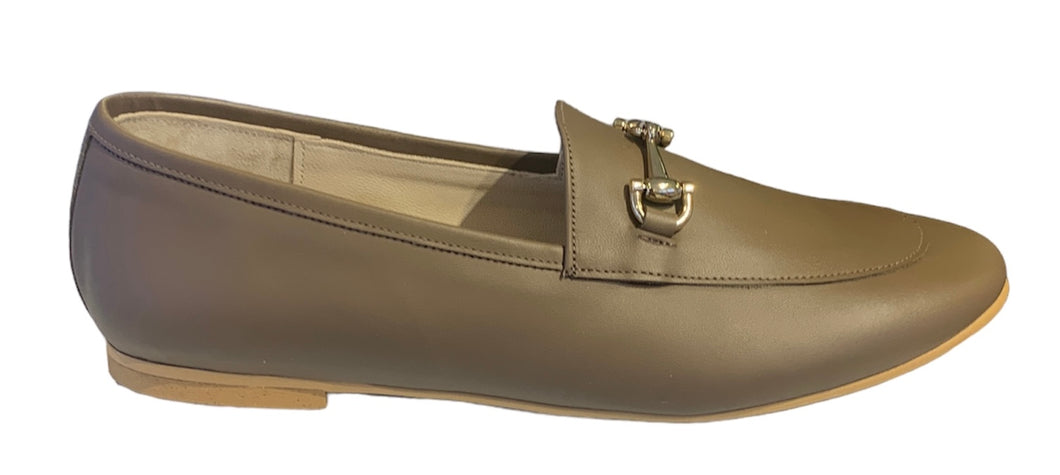 Shawn & Jeffery Taupe Leather Buckle Slip On Shoe