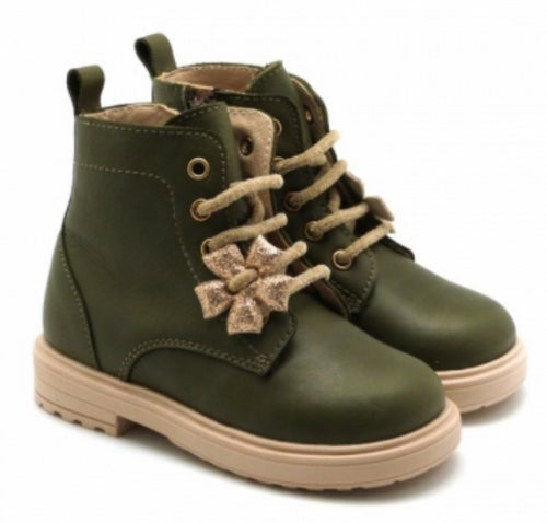 Beberlis Hunter Militar Green Leather Lace-up Booties