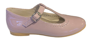 Shawn & Jeffery Wingtip Pink Patent T-Strap Leather Shoe