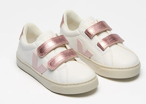 Veja Girls Esplar Leather Petale Nacre White Velcro Sneakers
