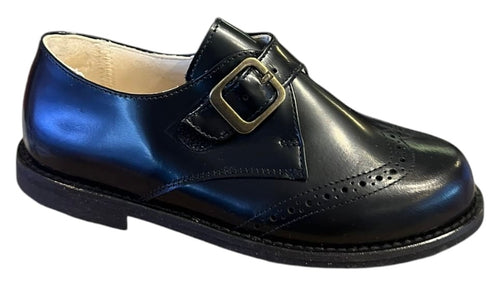 Shawn & Jeffery Black Mocasino Design Leather Single Buckle Velcro Dress Shoe