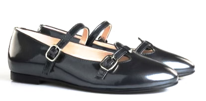 Beberlis Girls Columba Dark Grey Patent Leather Buckle Designed Shoes