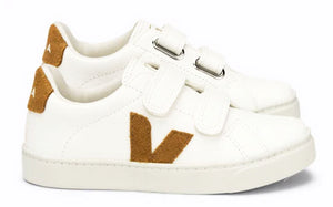 Veja White Esplar Leather Camel Velcro Sneakers