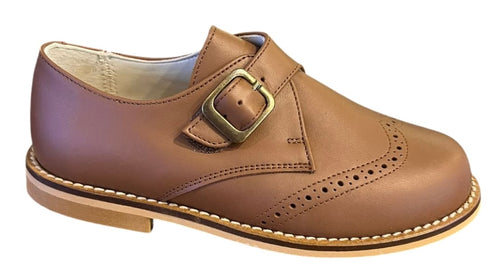 Shawn & Jeffery Boys Roble Tan Leather Single Buckle Velcro Dress Shoe