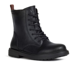 Geox Eclair Black Leather High Lace Up Booties
