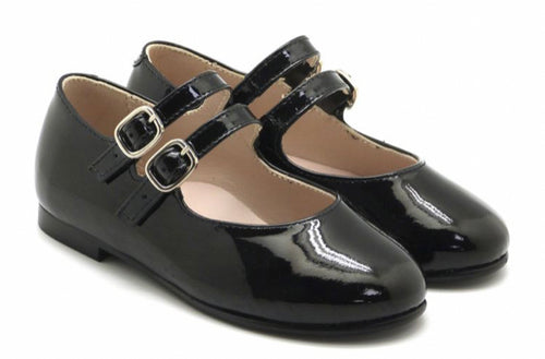 Beberlis Girls Black Patent Double Buckle Mary Jane Shoes