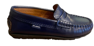 Altanta Mocassin Blue Navy Glace Leather Penny Loafer