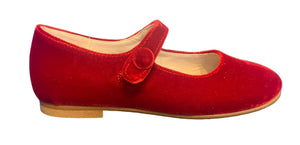 Beberlis Velvet Red Leather Girls Button Mary Jane