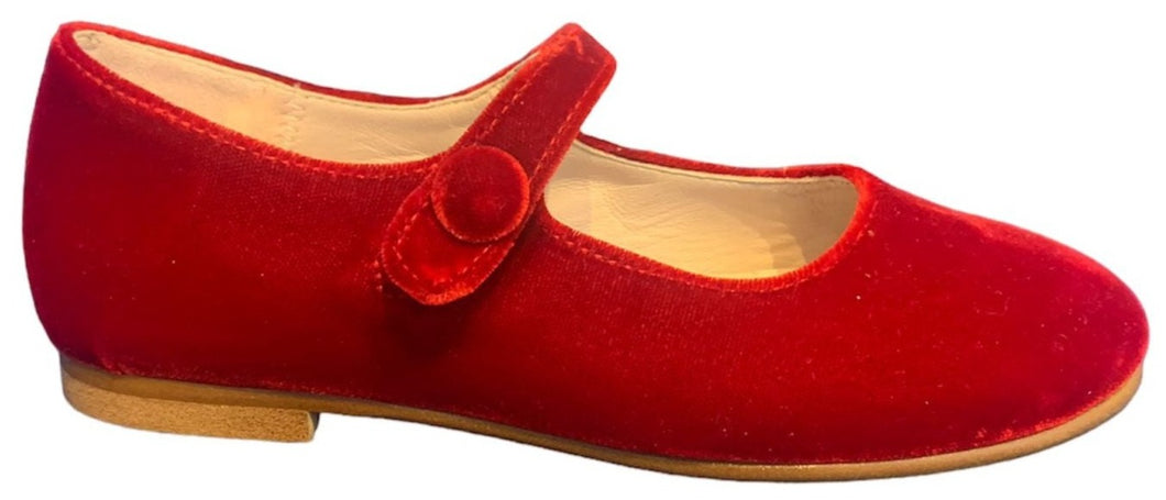 Beberlis Velvet Red Leather Girls Button Mary Jane