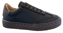 Porte Black Gum Leather Brown Hex Sole Elastic Lace Sneaker