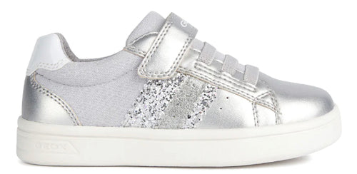 Geox DJ Rock Girls Silver Velcro Laces Design Sneakers