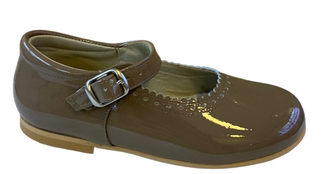 Shawn & Jeffery Taupe Patent Leather Girls European Buckle Mary Jane