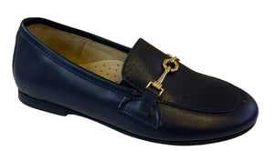 Shawn & Jeffery Navy Blue Classic Buckle Leather Slip On Smoking Loafer