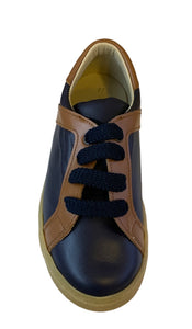 Shawn & Jeffery Navy Blue Tan Strap Leather Lace up Sneakers