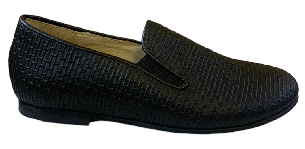 Shawn & Jeffery Black Leather Textured Slip On Smoking Loafer