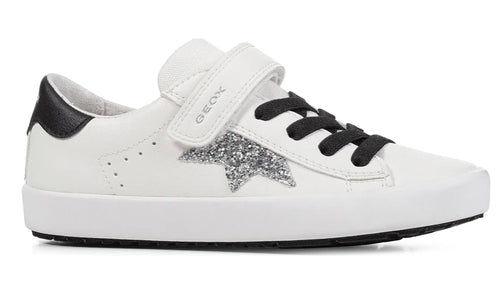 Geox Kilwi Glitter Star Velcro White Black Sneakers