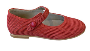 Shawn & Jeffery Red Suede Textured button Mary Jane