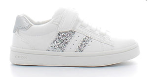 Geox DJ Rock Girls White Silver Velcro Laces Design Sneakers