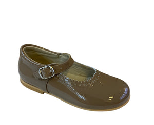 Shawn & Jeffery Taupe Patent Leather Girls European Buckle Mary Jane