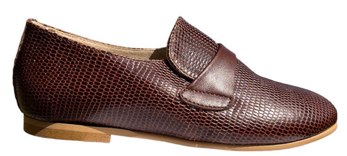 Shawn & Jeffery Brown Croc Grainy Leather Slip On Smoking Shoe