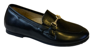 Shawn & Jeffery Black Classic Buckle Leather Slip On Smoking Loafer