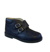 Shawn & Jeffery Navy Leather Double Buckle Booties