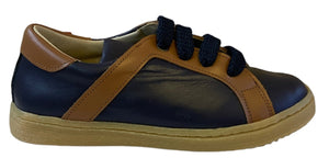 Shawn & Jeffery Navy Blue Tan Strap Leather Lace up Sneakers