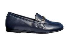 Shawn & Jeffery Navy Blue Classic Buckle Leather Slip On Smoking Loafer