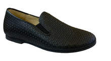 Shawn & Jeffery Black Leather Textured Slip On Smoking Loafer