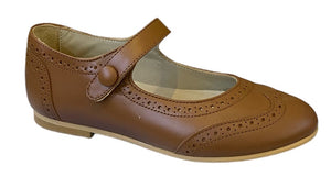 Shawn & Jeffery Tan Roble Leather Wingtip Button Mary Jane