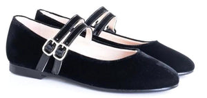 Beberlis Girls Black Velvet Double Buckle Mary Jane Shoes