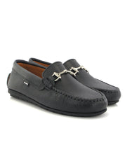 Atlanta Mocassin Black Grainy Buckle Loafer