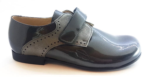 Beberlis Patent Grey Velcro Design Dress Shoes