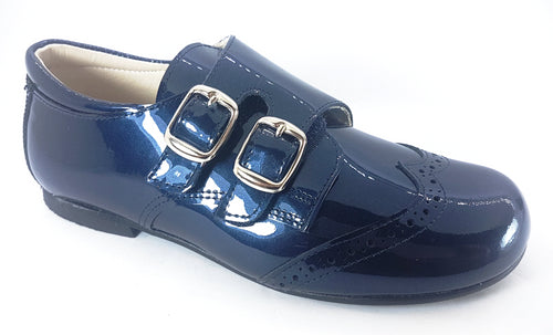 Shawn & Jeffery Patent Navy Double Buckle Design Dress Shoes