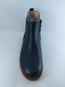 Beberlis Navy Cathay Leather Glitter Booties