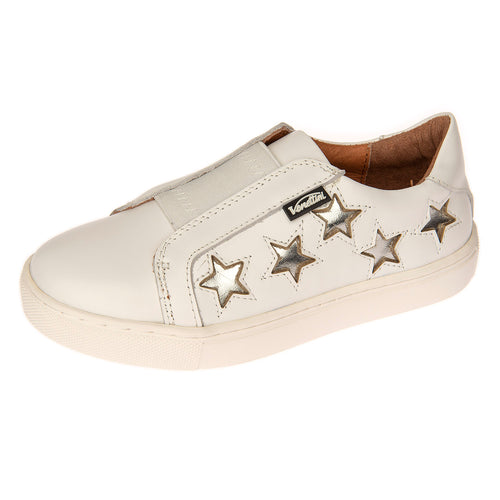 Venettini Star White Silver Star Leather Slip On Sneakers