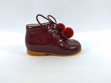 Shawn & Jeffery Burgundy Pompom Patent Baby Bootie