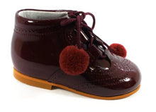 Shawn & Jeffery Burgundy Pompom Patent Baby Bootie