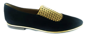 Papanatas Black Suede Gold Designed Slip on Flats
