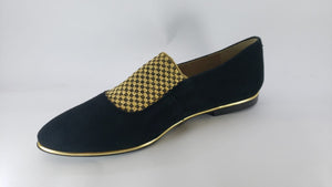 Papanatas Black Suede Gold Designed Slip on Flats