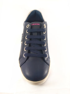 Geox DJrock Girls Navy Silver Leather Sneakers