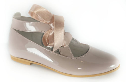 Shawn & Jeffery Ankle Tie Pink Patent Girls Dressy Shoe
