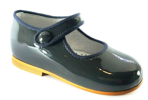 Shawn & Jeffery Dark Grey Patent Girls Button Mary Jane