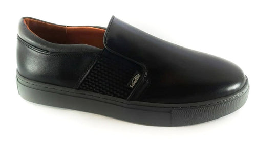 Venettini Bruce Black Leather Grey Sole Slip on Sneakers