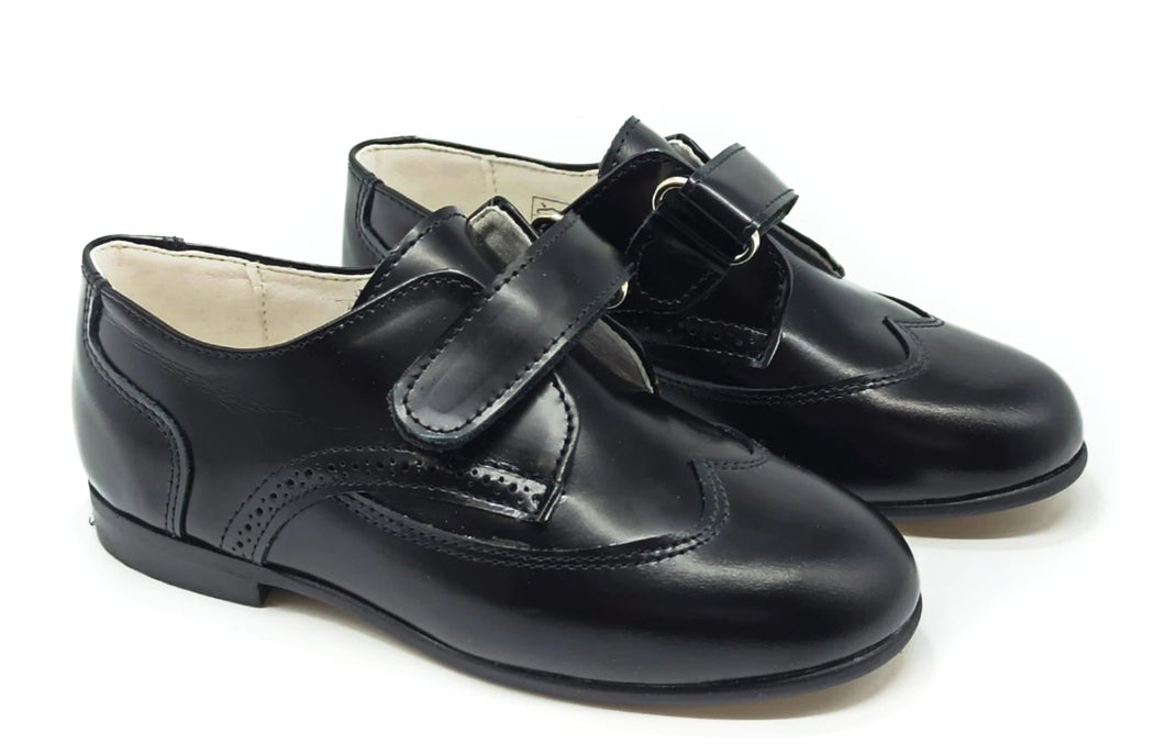 Shawn & Jeffery Black Leather Velcro Boys Dress Shoe