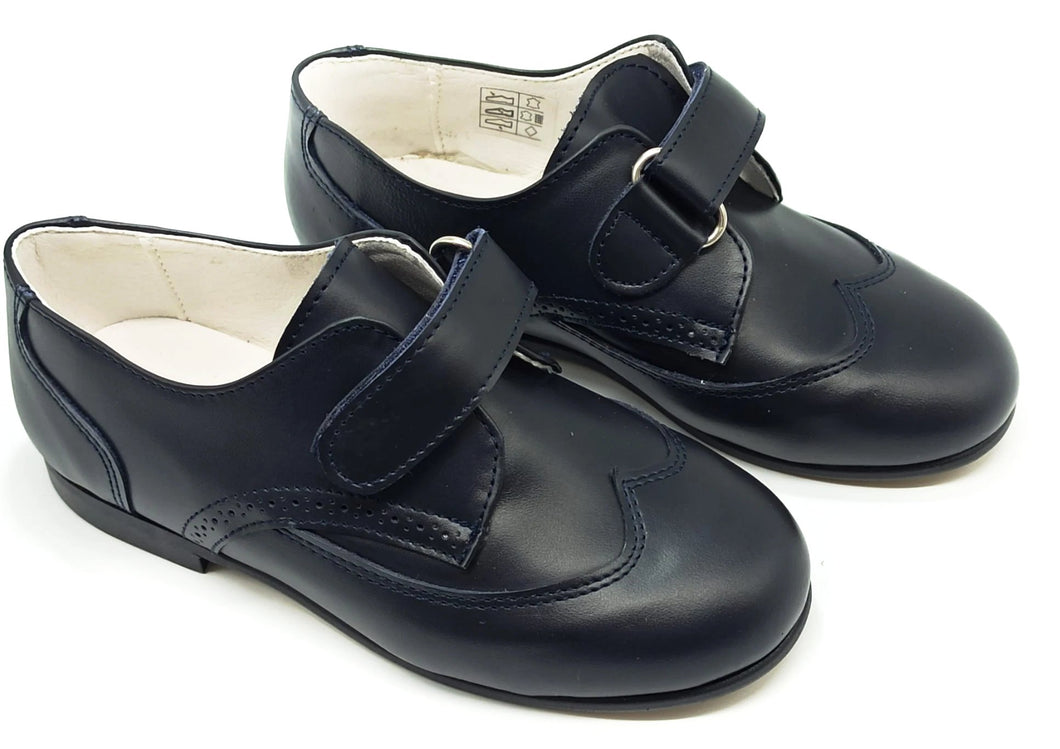 Shawn & Jeffery Dark Navy/Black Leather Velcro Boys Dress Shoe