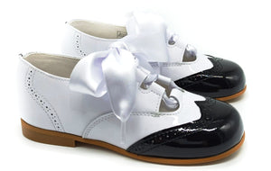 Shawn & Jeffery Two Tone White Black Patent Leather Summer Dress Shoes