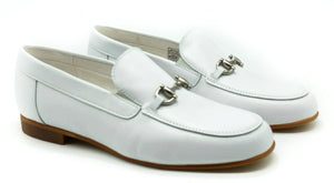 Shawn & Jeffery White Leather Classic Loafer With Buckle